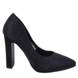Olivv Salón de raso negro con tacones anchos