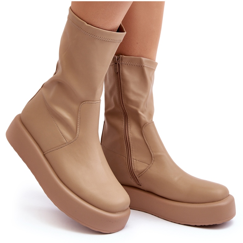 Botas Mujer Plataforma Ecopiel Beige Algedi