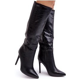 Botas Mujer Tacón Alto Estampado Animal Negro Mambra