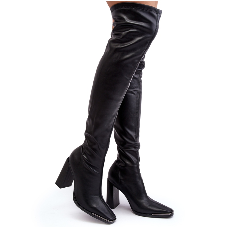 Botas de mujer con tacón por encima de la rodilla, ecopiel, negro Orcella