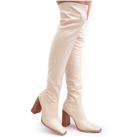 Botas De Mujer Tacón Alto Por Encima De La Rodilla Ecopiel Beige Orcella Botas De Mujer Tacón Alto Por Encima De La Rodilla Ecopiel Beige Orcella