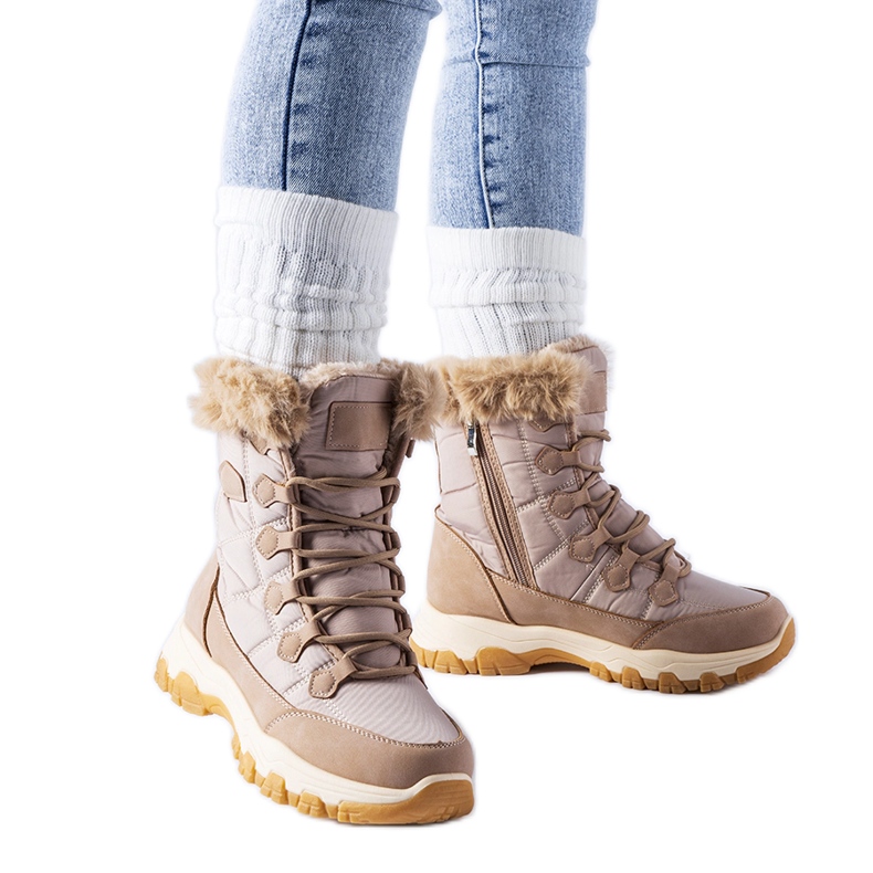 Botas de nieve con cordones y aislamiento beige de Albaneto