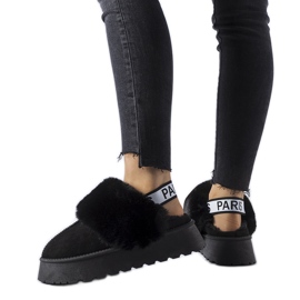 Pantuflas aislantes negras con banda elástica y pelo Sangro negro
