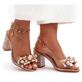 Sandalias De Tacón Alto Con Estilo Transparente Oro Rosa S.Barski MR1037-17