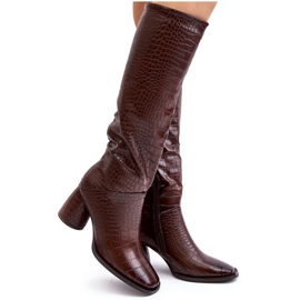 Botas Mujer Tacón Hasta La Rodilla Estampado Serpiente Marrón Ceriona