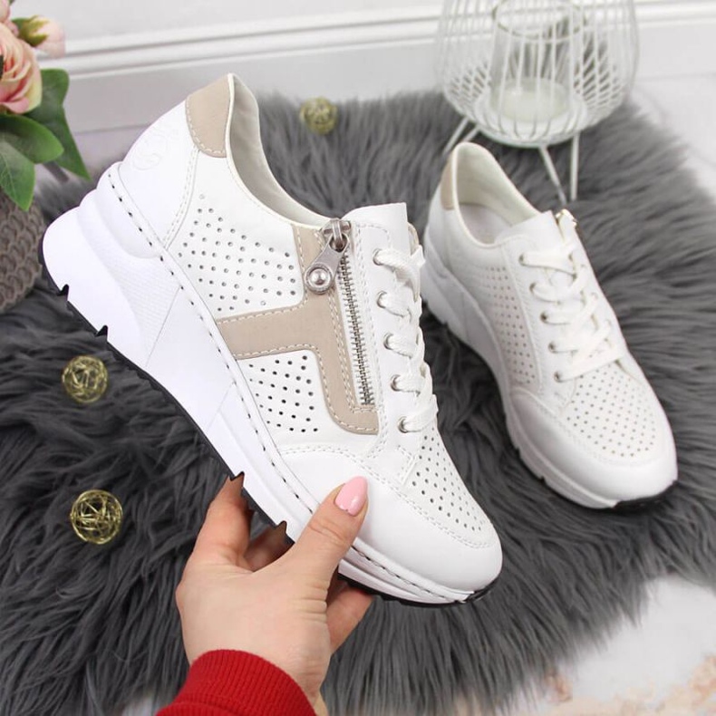 Zapatos cuña Rieker W N6304-80 piel blanco