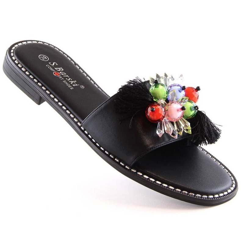 Cómodas chanclas S.Barski Kv W OLI216A negras con abalorios negro