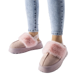 Pantuflas aislantes rosas con banda elástica y pelo Sangro rosado