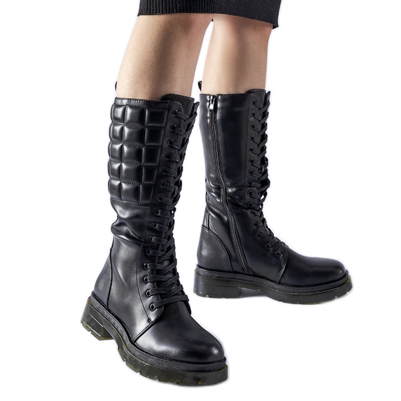 Botas altas negras decoradas con acolchado Bel negro