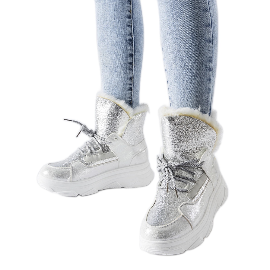 Botas de nieve plateadas para mujer con cordones Shelovet plata