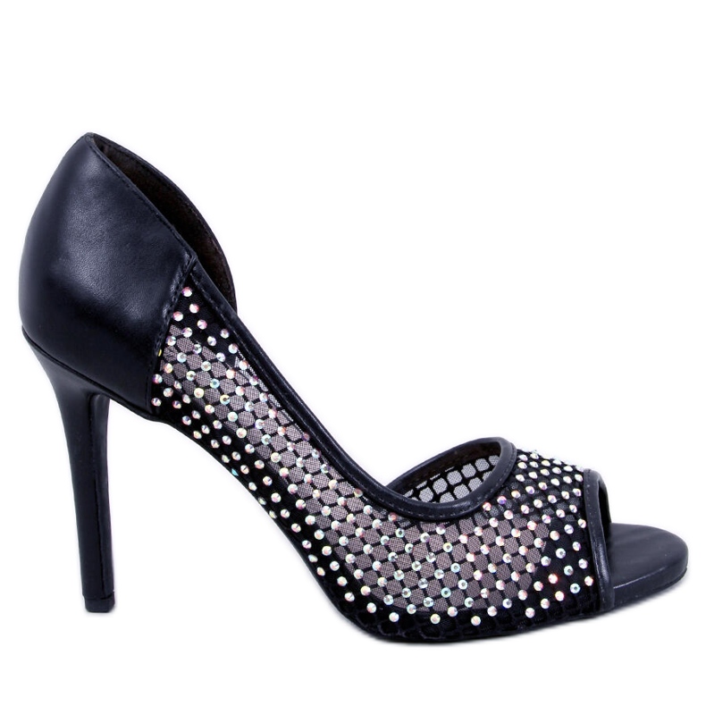 Tacones con punta abierta en negro de vidrio