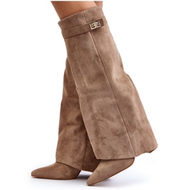 Botas de tacón alto por encima de la rodilla para mujer, Beige Portora