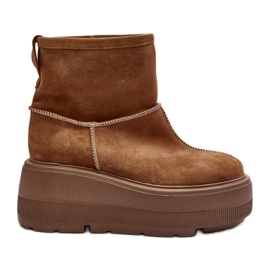 Botas de mujer de piel con suela maciza Camel Zazoo 3424 marrón