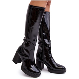 Diamantique Botas Mujer Charol Tacón Alto Negro Efatina