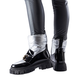 Botas de nieve charol negro y plateado Invierno plata