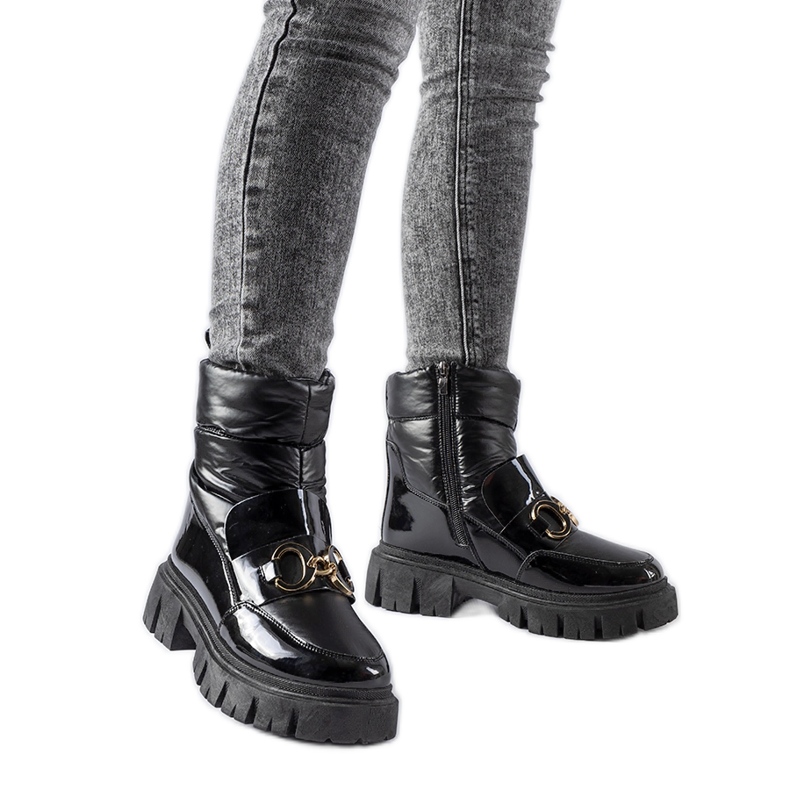 Botas de nieve de charol negro con hebilla Elijah