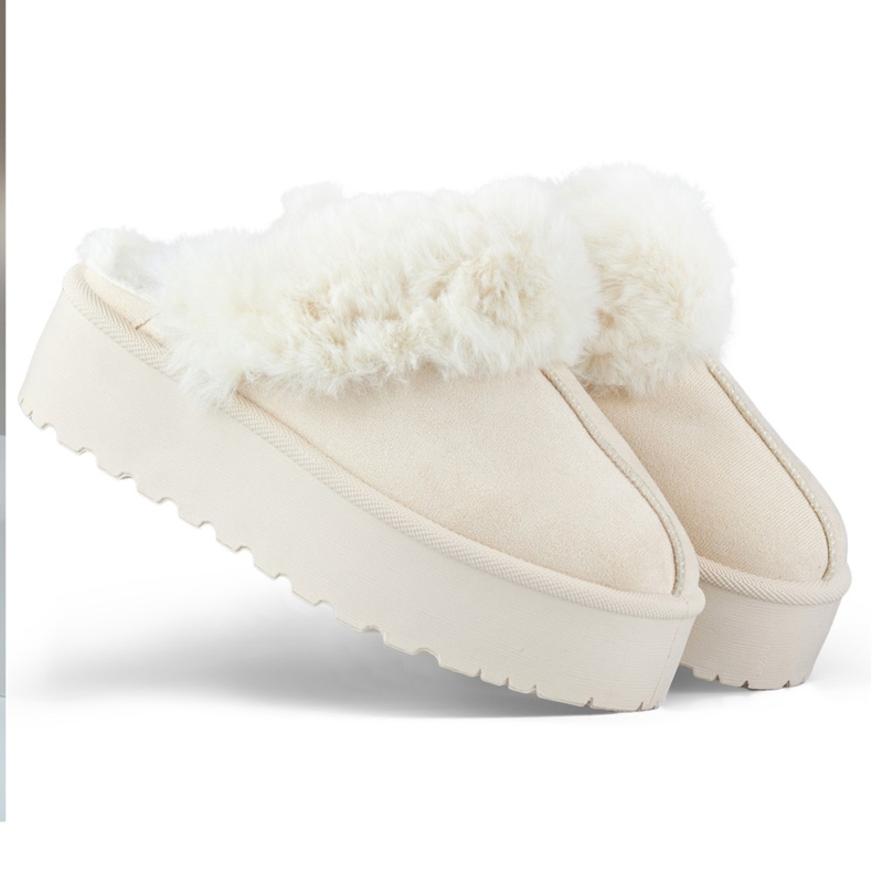 Pantuflas plataforma beige pelo