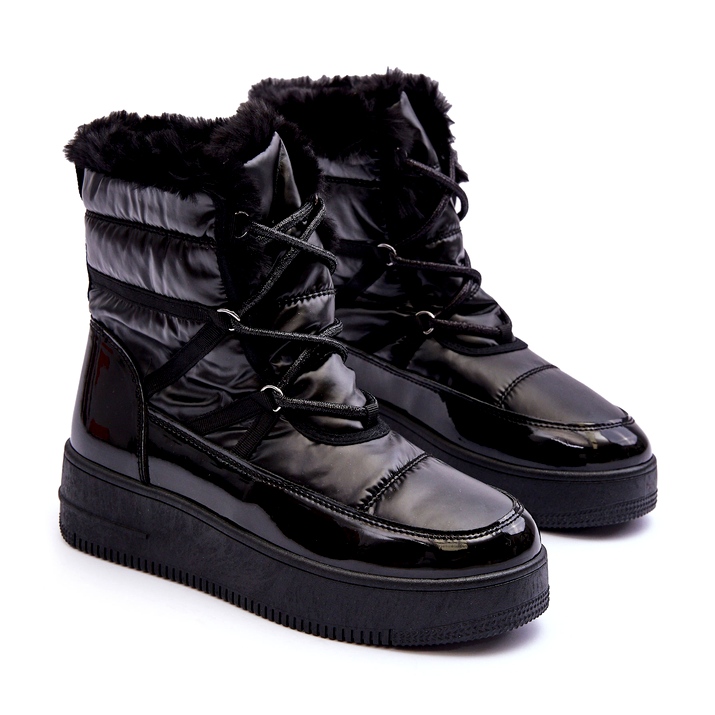 News Botas de nieve de mujer con cordones y pelo negro Lexxina