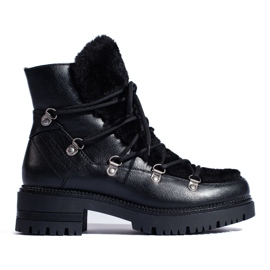 W. Potocki Botas de nieve de mujer negras con pelo de Potocki negro
