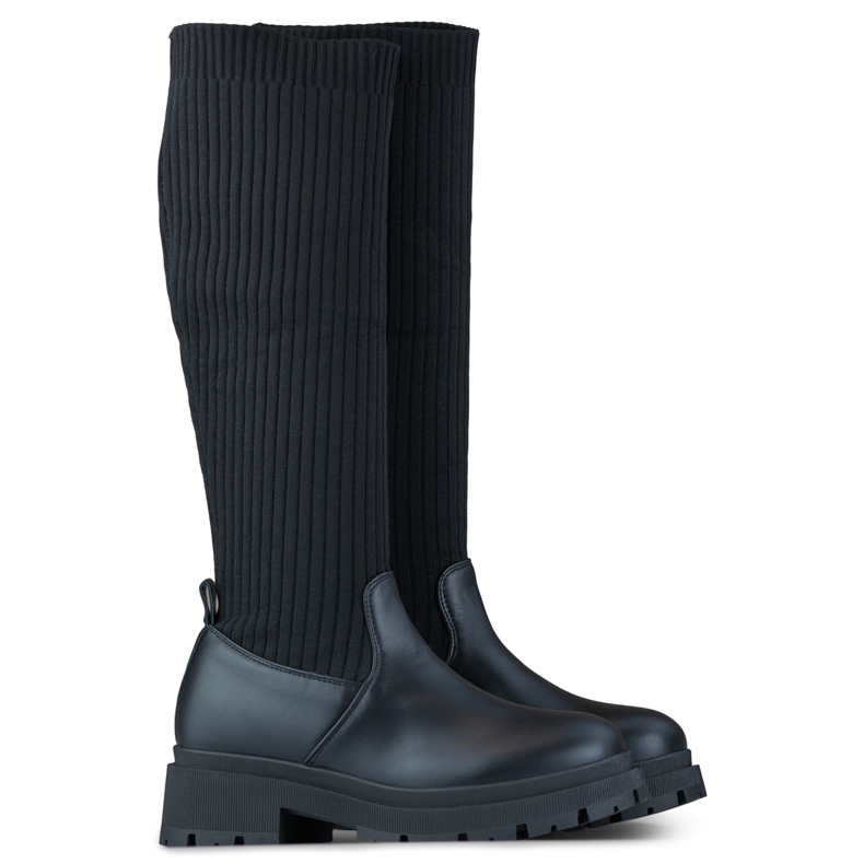 Botas de mujer negras con parte superior elástica, botas calcetín de mujer negro
