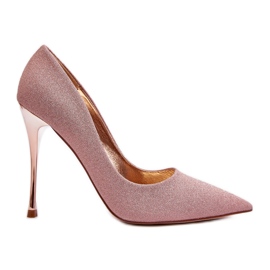 Stilettos color champán con purpurina de Tiberon rosa