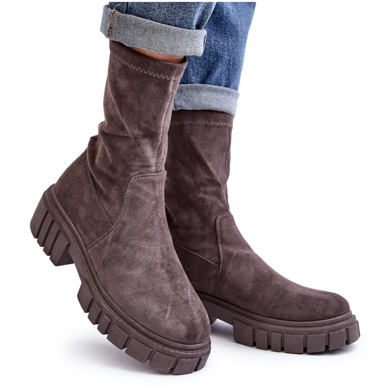 Botas Worker Sin Cordones Con Tacón Plano Gris Divella