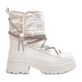 Botas de nieve para mujer con cordones decorativos, blanco Rilana