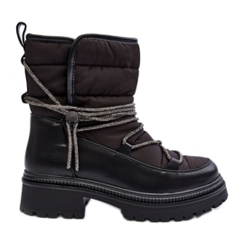 Botas de nieve de mujer con cordones decorativos negro Rilana