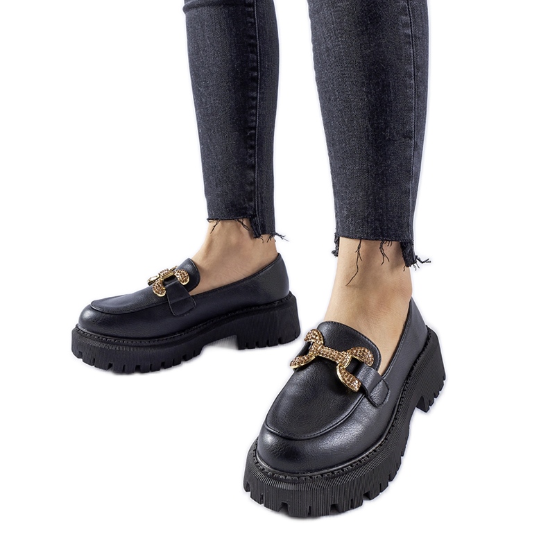 Mocasines negros decorados con pedrería Uzzone