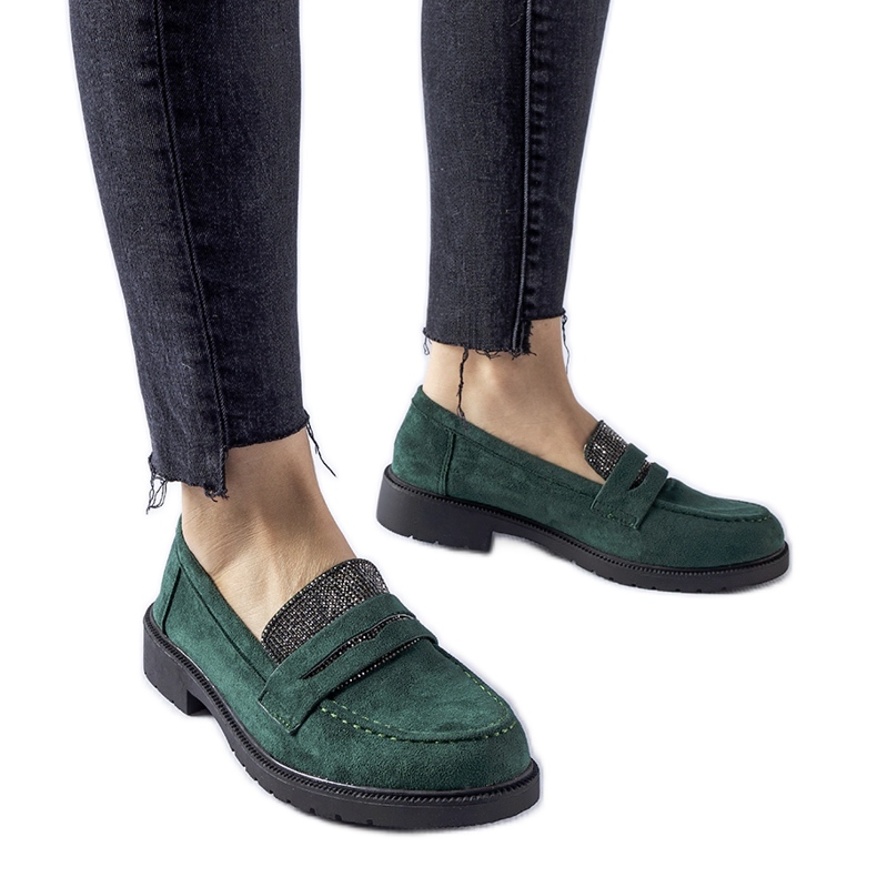Mocasines verdes con pedrería de Ippolito Mocasines verdes con pedrería de Ippolito