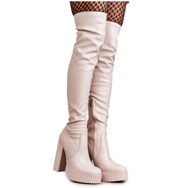 STEPHAN Botas Altas De Piel Sobre Plataforma Katrina Beige