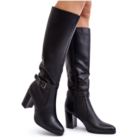Sergio Leone Botas de Mujer de Tacón Alto con Hebilla, Negro Cálido Sendilia