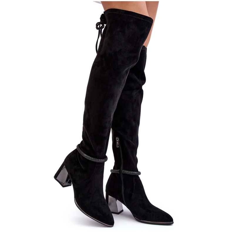 S.Barski Botas de tacón alto por encima de la rodilla para mujer D&amp;A MR870-65 Negro