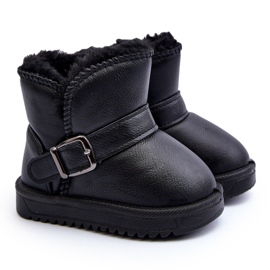 Botas de Nieve Infantiles Piel Ecológica con Correa, Negro Orinor