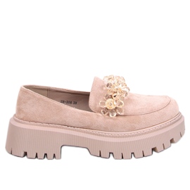 Mocasines Heidi Caqui con cristales beige