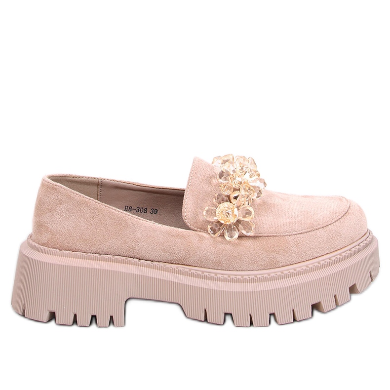 Mocasines Heidi Caqui con cristales beige