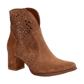 Zazoo 3166 Botas Tacón Calado Mujer, Ante Camel marrón