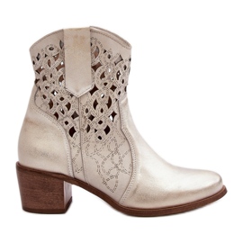 Zazoo 3394 Botas Tacón Alto Calados Mujer, Dorado