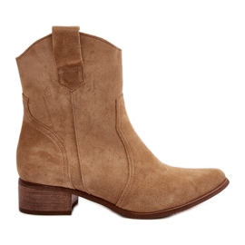 Zazoo 3305/2/G Botas Cowboy Mujer Ante Tacón Bajo Beige