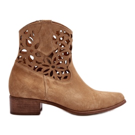 Zazoo 3404 Botas Vaqueras Caladas Con Tacón Bajo Ante Beige
