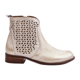 Zazoo 2791 Botines de Piel Calados, Dorado blanco