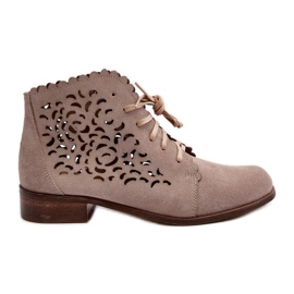 Zazoo 2871 Botines Calados con Cordones para Mujer, Beige