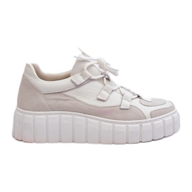 Deportivas Mujer Piel con Plataforma M01/1 Zazoo Beige Claro