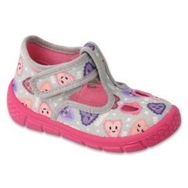 Pantuflas infantiles befado con velcro 630P007, gris y rosa