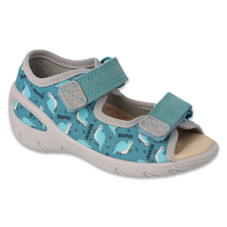Sandalias infantil befado con aplicación de piel 063P011 dinosaurios azules