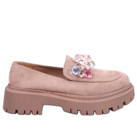 Mocasines caqui con plataforma y cuentas Stefani beige