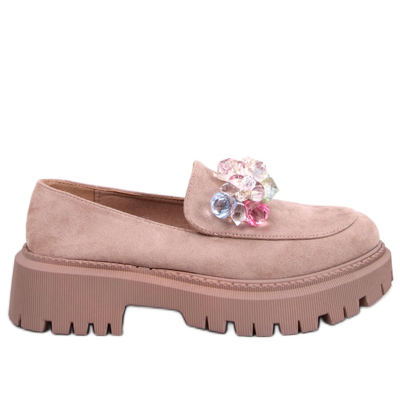 Mocasines caqui con plataforma y cuentas Stefani beige