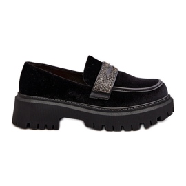 Mocasines De Mujer De Terciopelo Con Decoración Negro Wendreda