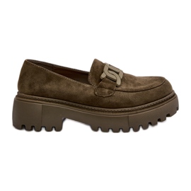 Mocasines De Mujer Con Cadena Mevre Verde Oscuro