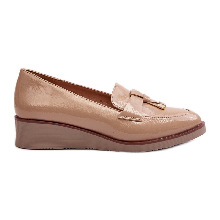 Vinceza Zapatos de cuña de charol para mujer con decoración Miliret beige